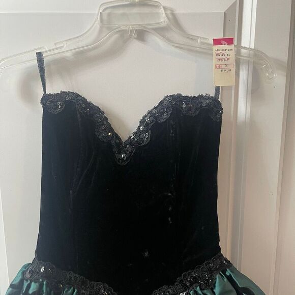 Jessica McClintock Gunne Sax Vintage 80s Black Green Strapless Dress Size 5/6 - Picture 2 of 9